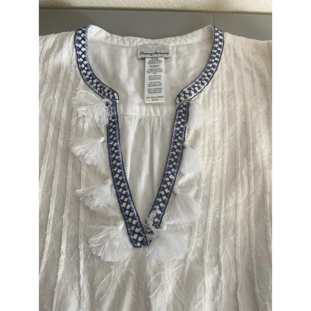 Tommy Bahama Cotton Clip Embroidered Tiered Cover Up Dress White & Blue Size XL - Picture 6 of 11